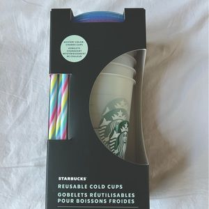 NWT Starbucks Reusable Mystery Color Changing Cold Cups with Straws, 5 count